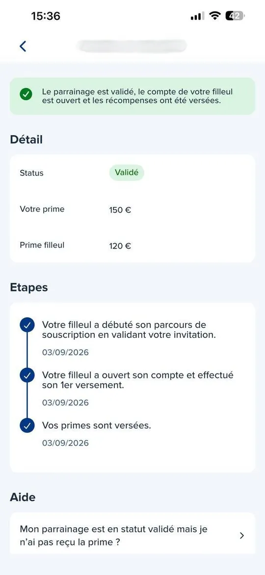 Parrainage BoursoBank validé : 150 € pour le parrain et 120 € pour le filleul versés le même jour